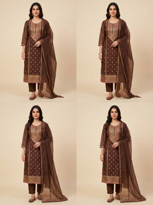 Brown Woven Organza Dress Material - Image 1