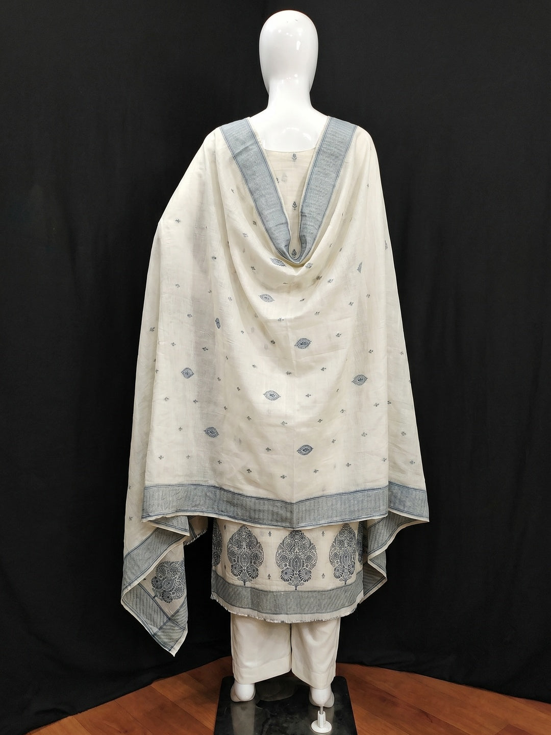 Off White Woven Pure Cotton Dress Material - Image 2