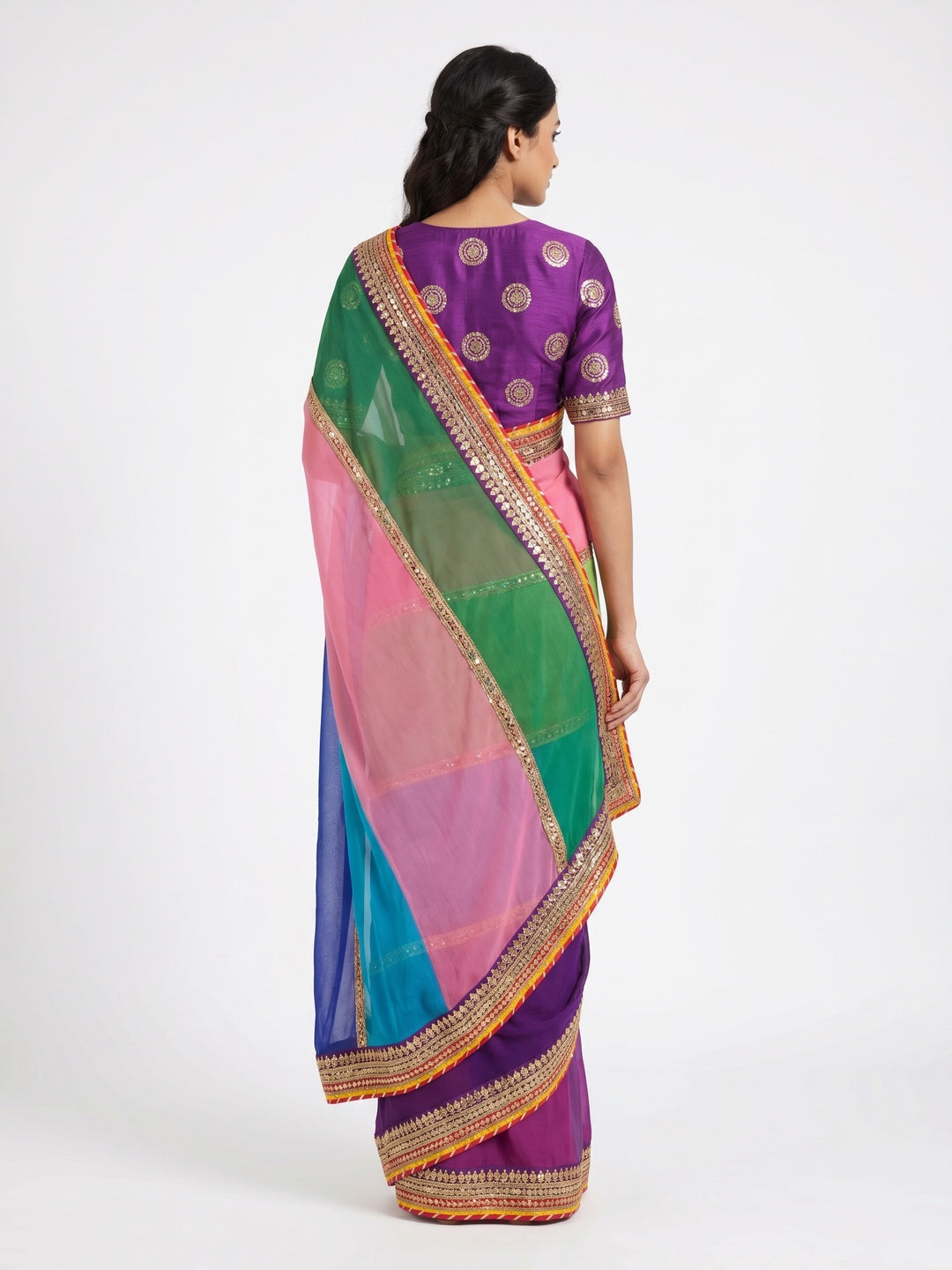 Multicolor Printed Georgette Saree With Sequins Border - Image 3