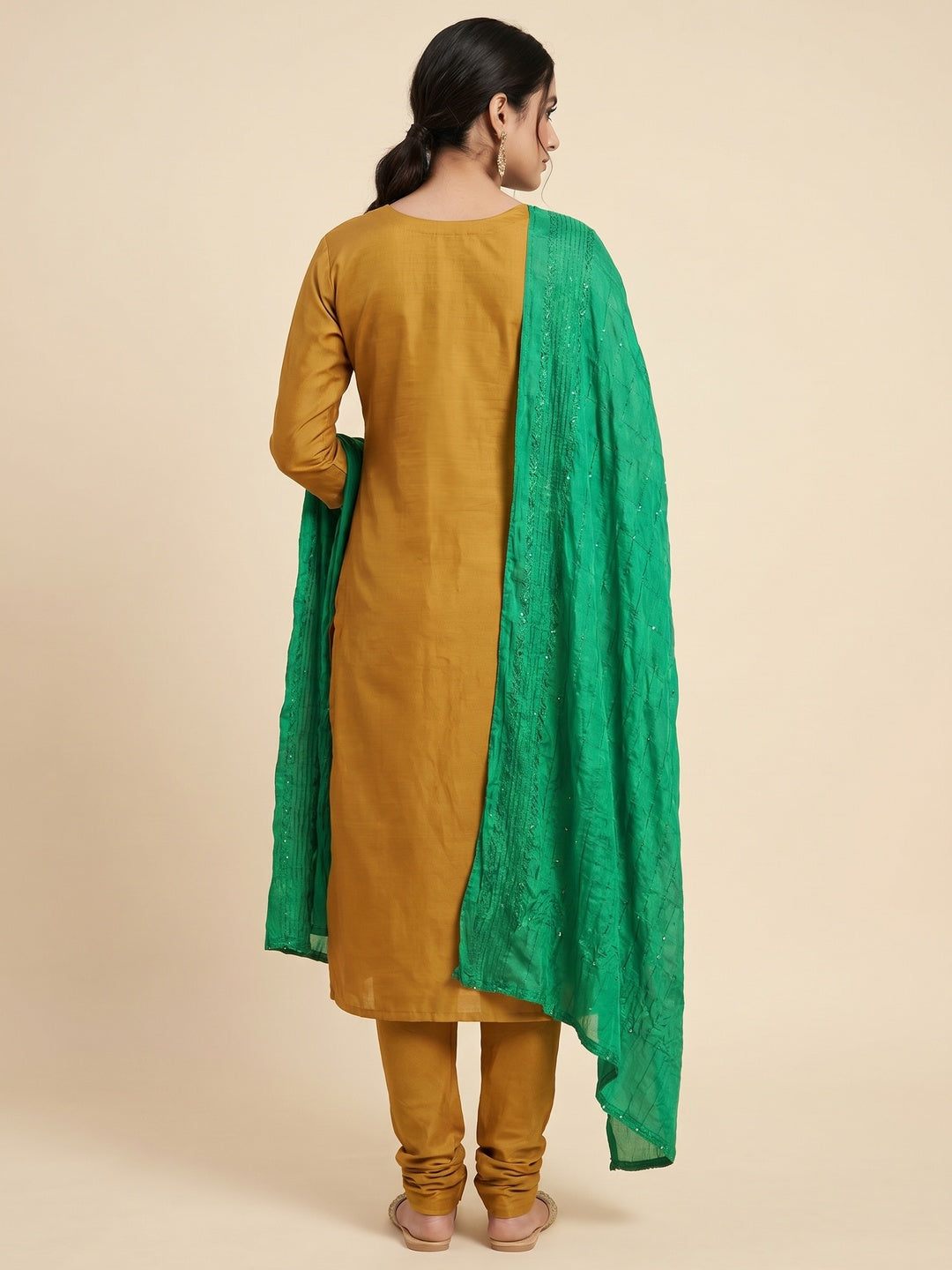 Mustard Sequins Embroidered Cotton Silk Dress Material - Image 2