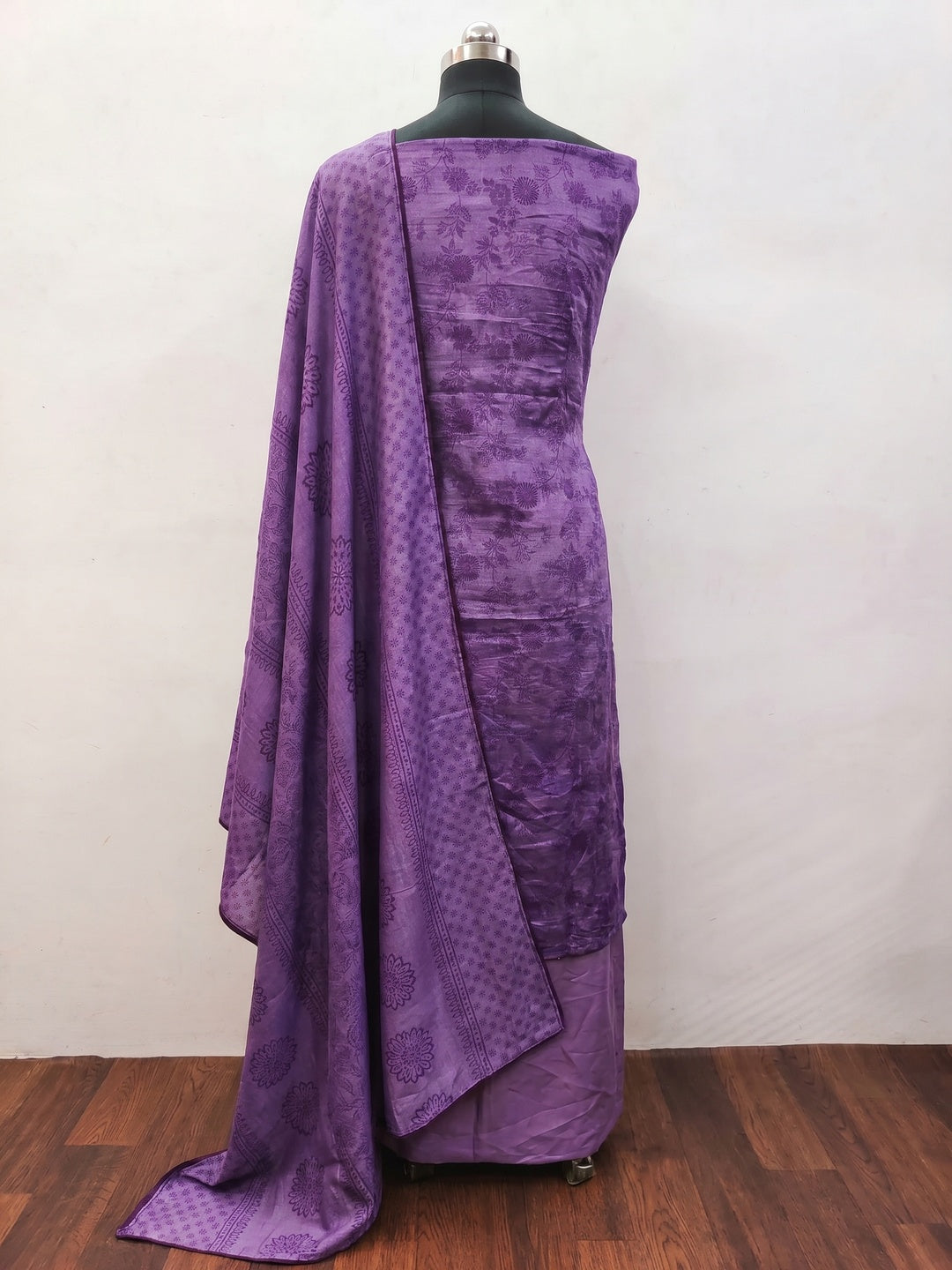 Purple Sequins Embroidered Vichitra Silk Dress Material - Image 3