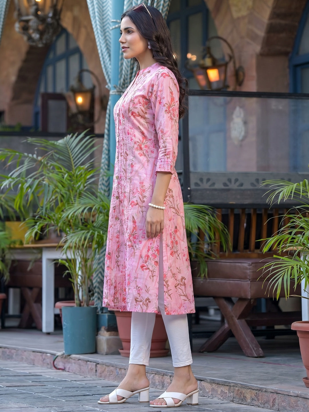 Aariya Designs Peach Floral Printed Pure Cotton Kurti - Image 1