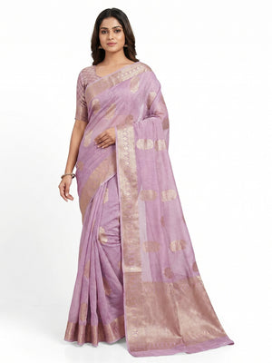 Light Purple Floral Woven Georgette Saree - Image 1
