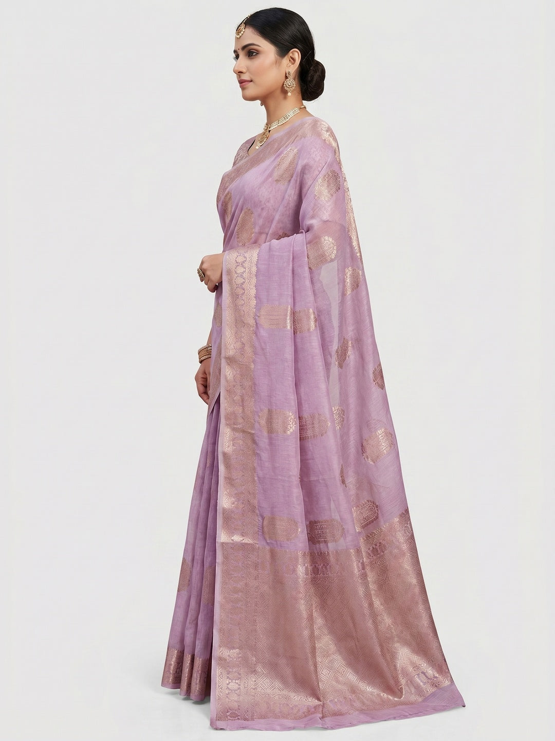 Light Purple Floral Woven Georgette Saree - Image 2