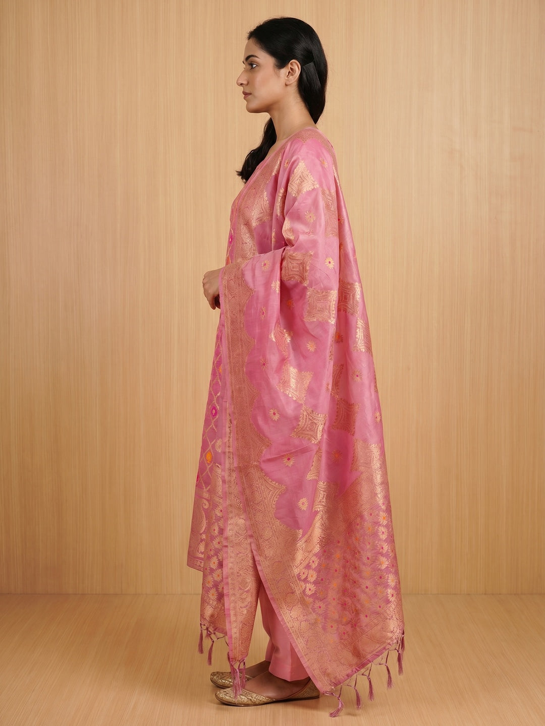 Pink Woven Chanderi Dress Material - Image 2