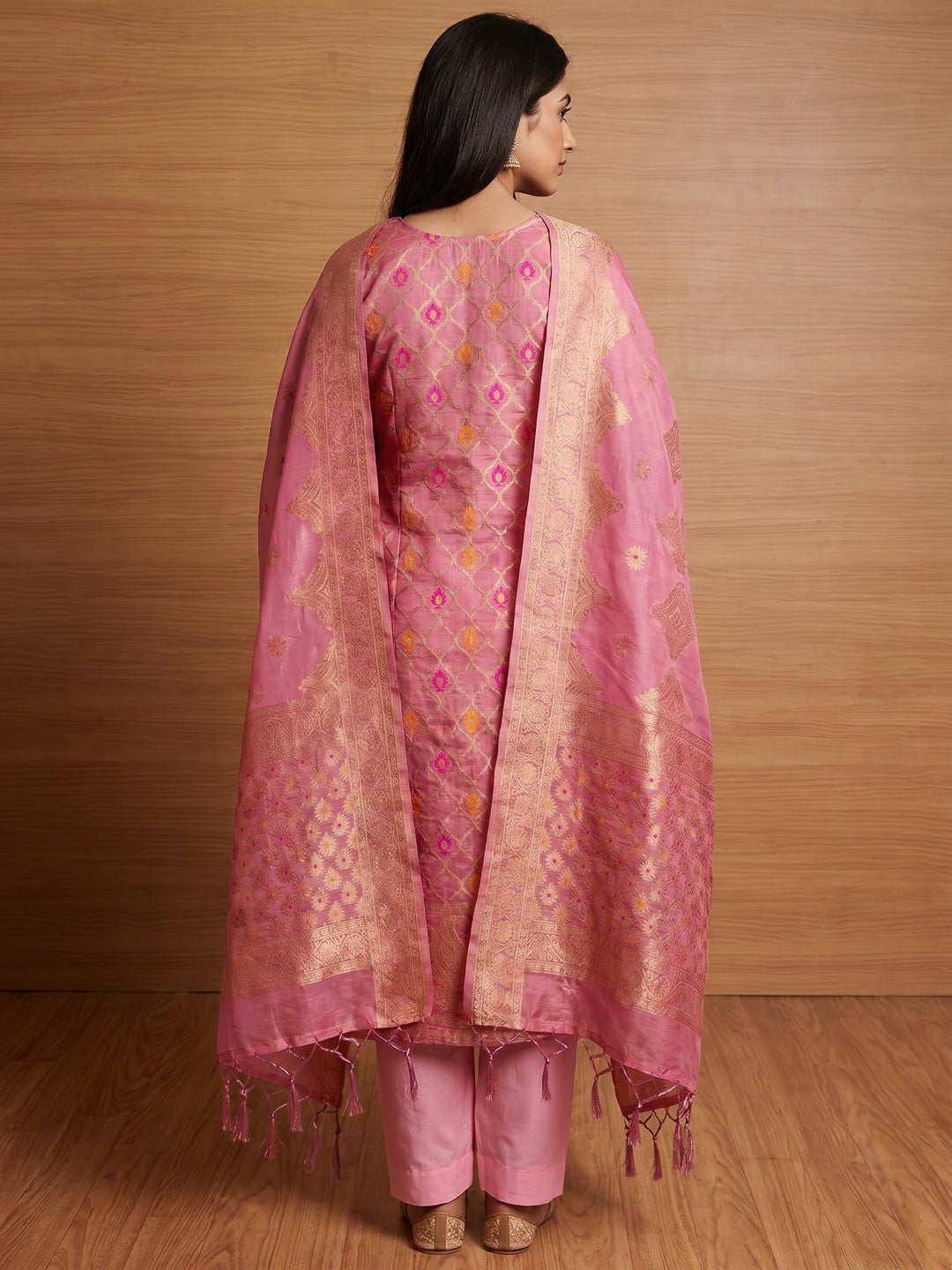 Pink Woven Chanderi Dress Material - Image 3