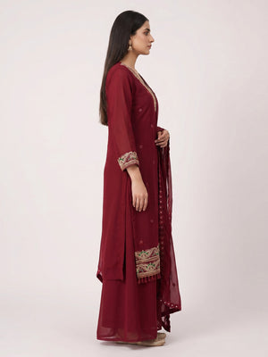 Maroon Sequins Embroidered Georgette Dress Material - Image 1