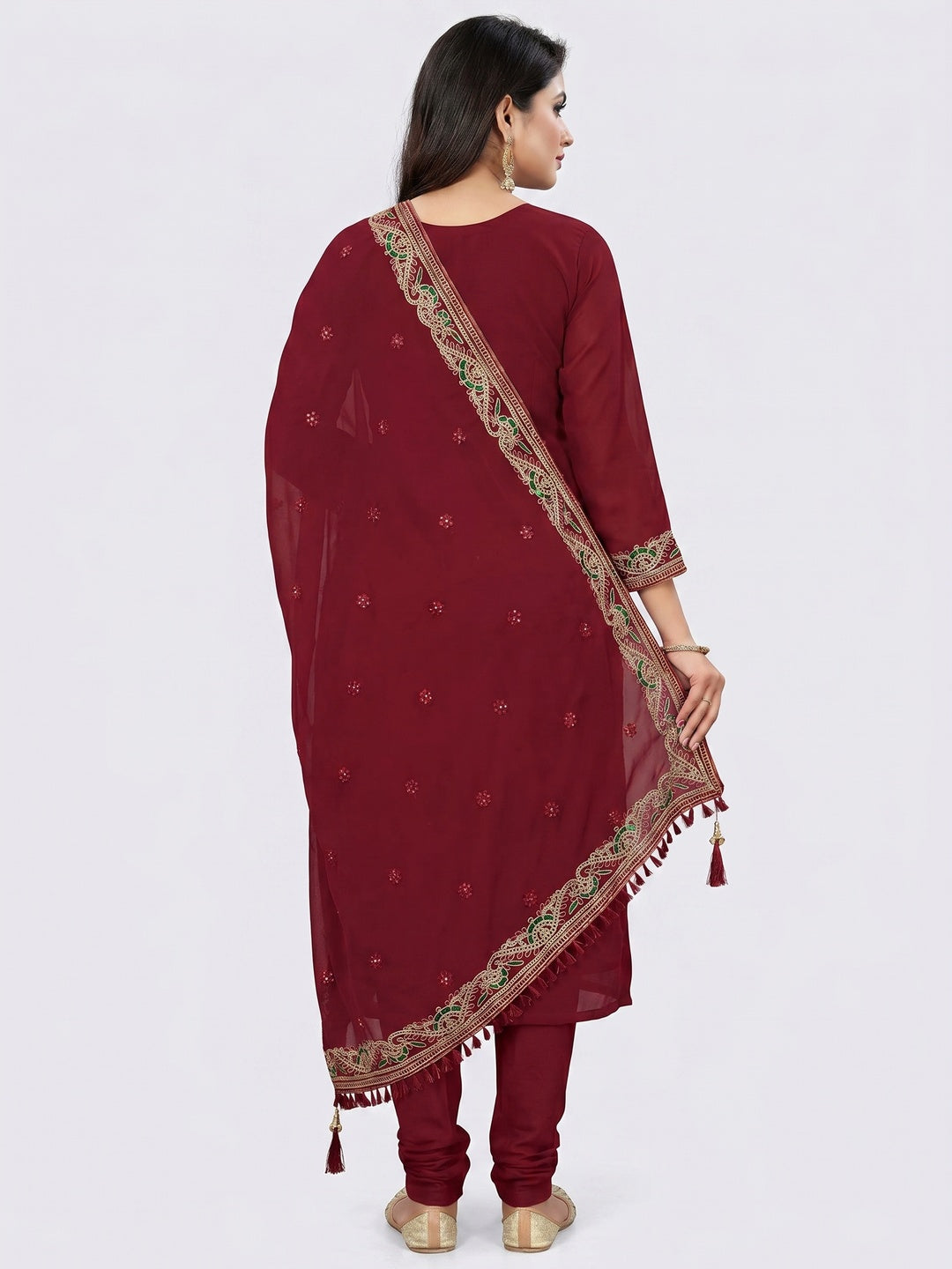 Maroon Sequins Embroidered Georgette Dress Material - Image 3