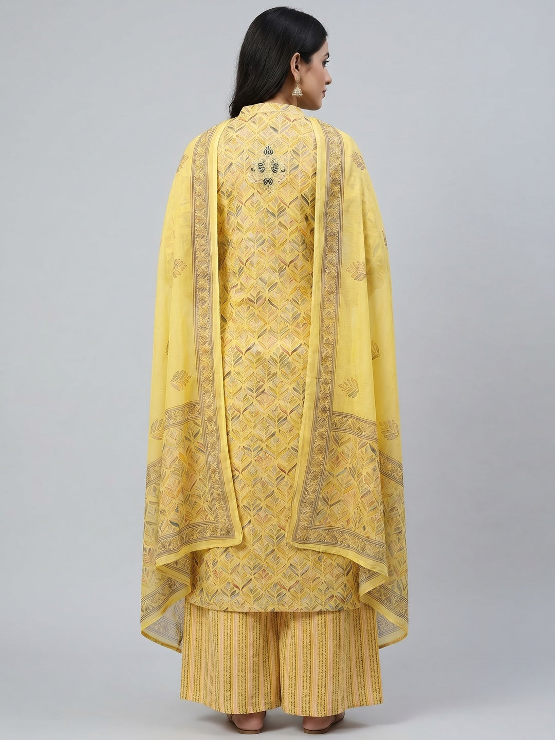 Yellow Printed With Embroidery Pure Cotton Dress Material - Image 2