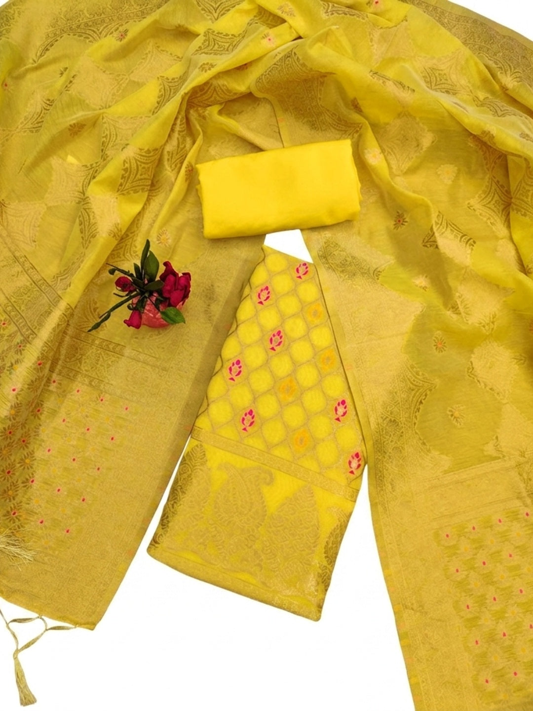 Yellow Woven Chanderi Dress Material - Image 2