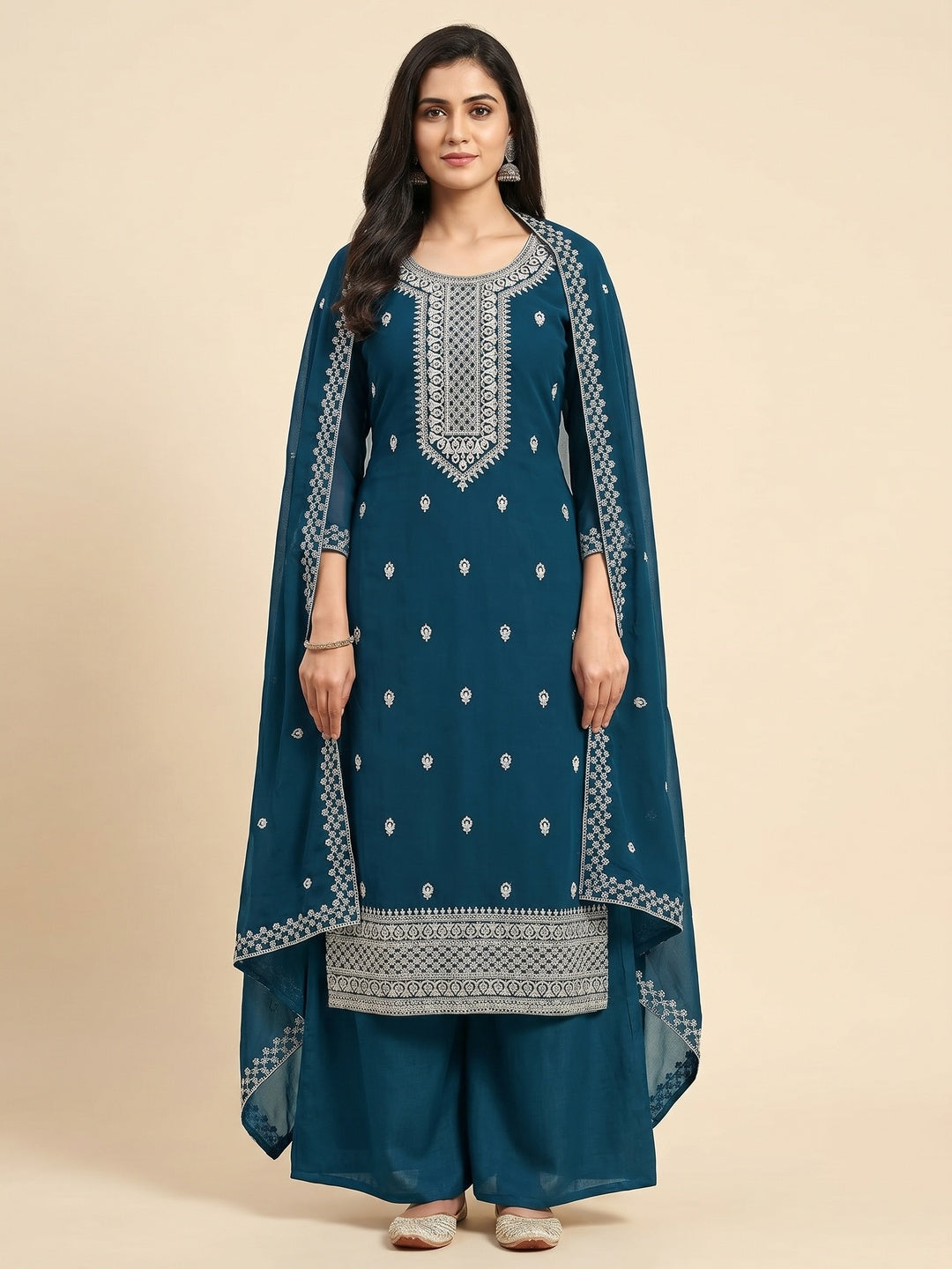 Morpich Embroidered Georgette Dress Material - Image 1