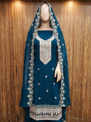 Morpich Floral Embroidered Georgette Dress Material - Image 1