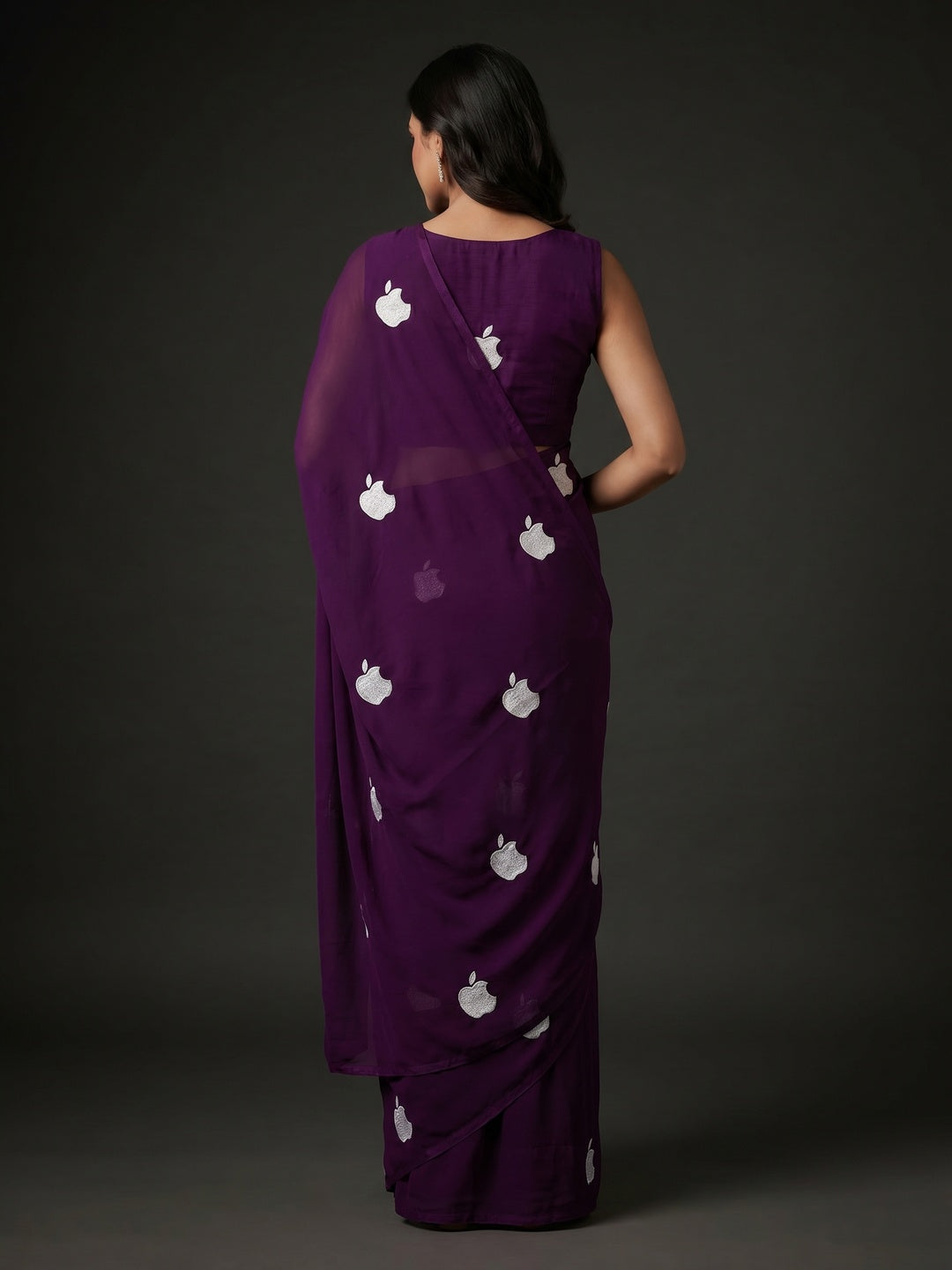 Purple Embroidered Georgette Saree - Image 2