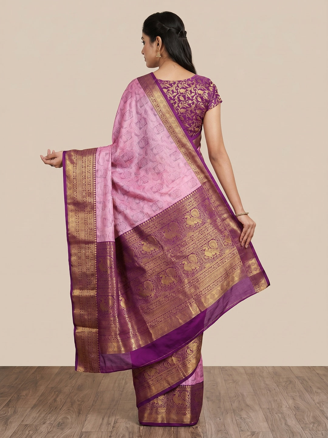 Pink Woven Cotton Silk Saree With Tassels - Image 3