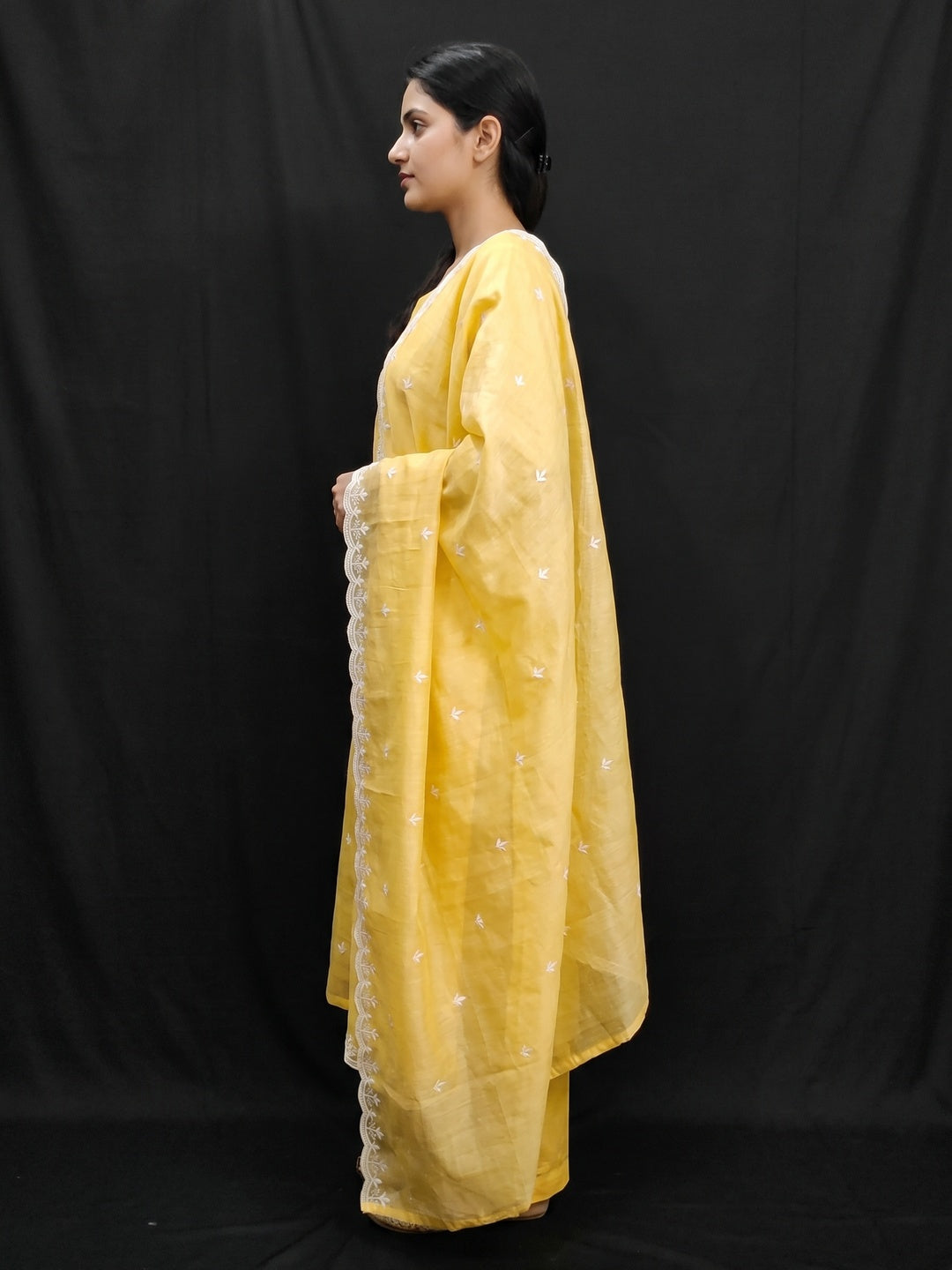 Yellow Embroidered Chanderi Dress Material - Image 3