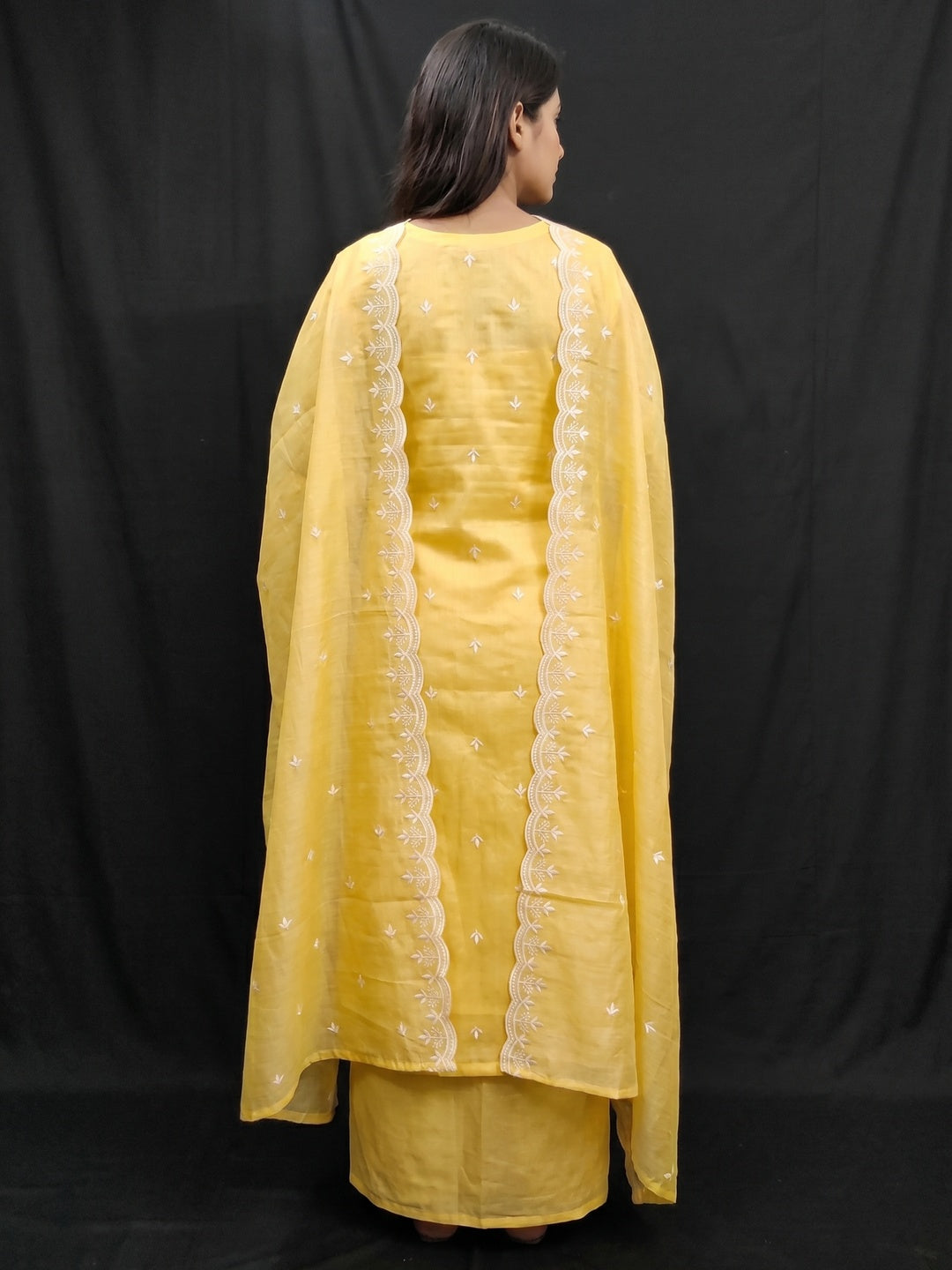 Yellow Embroidered Chanderi Dress Material - Image 2