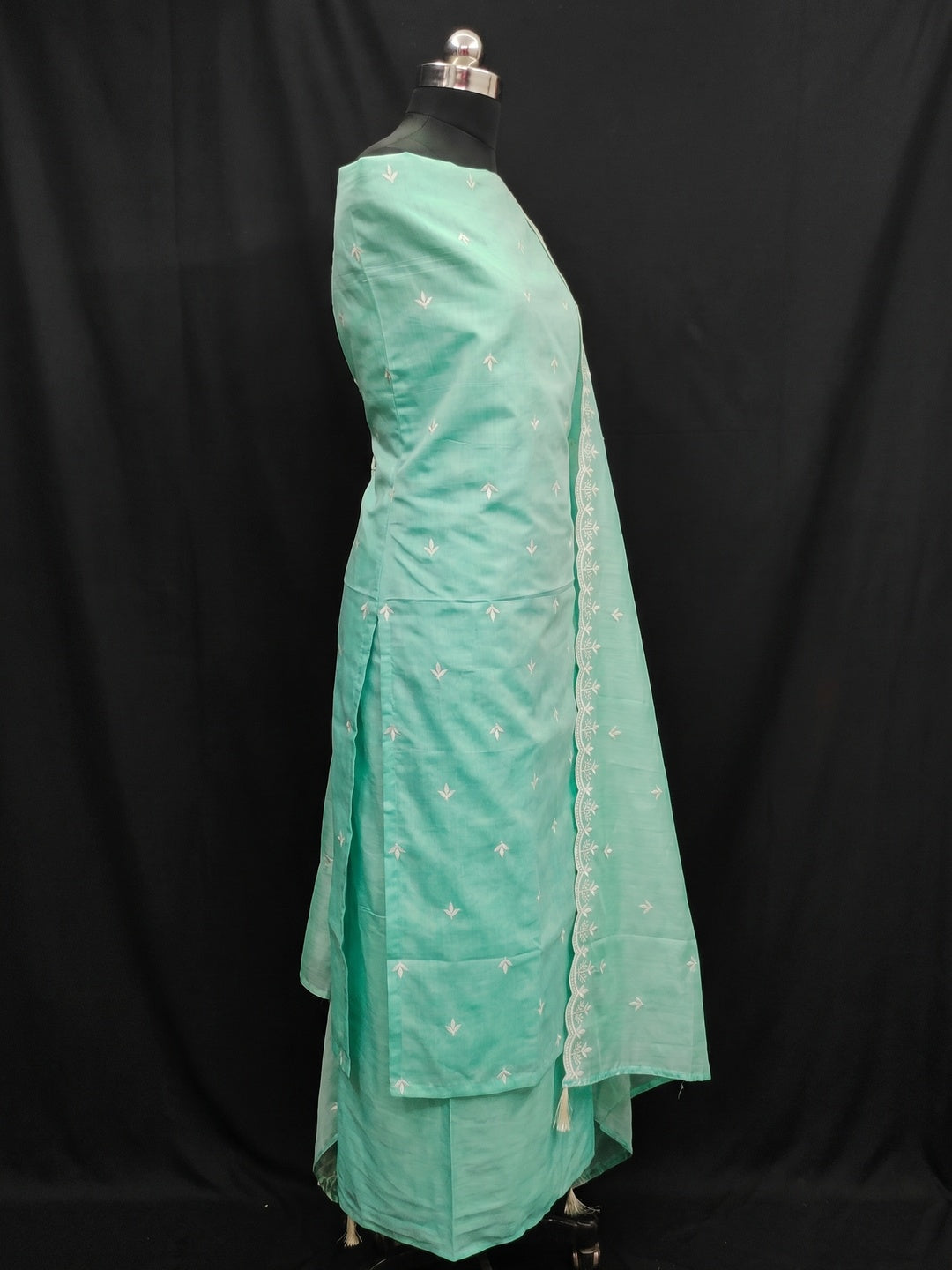 Turquoise Embroidered Chanderi Dress Material - Image 2