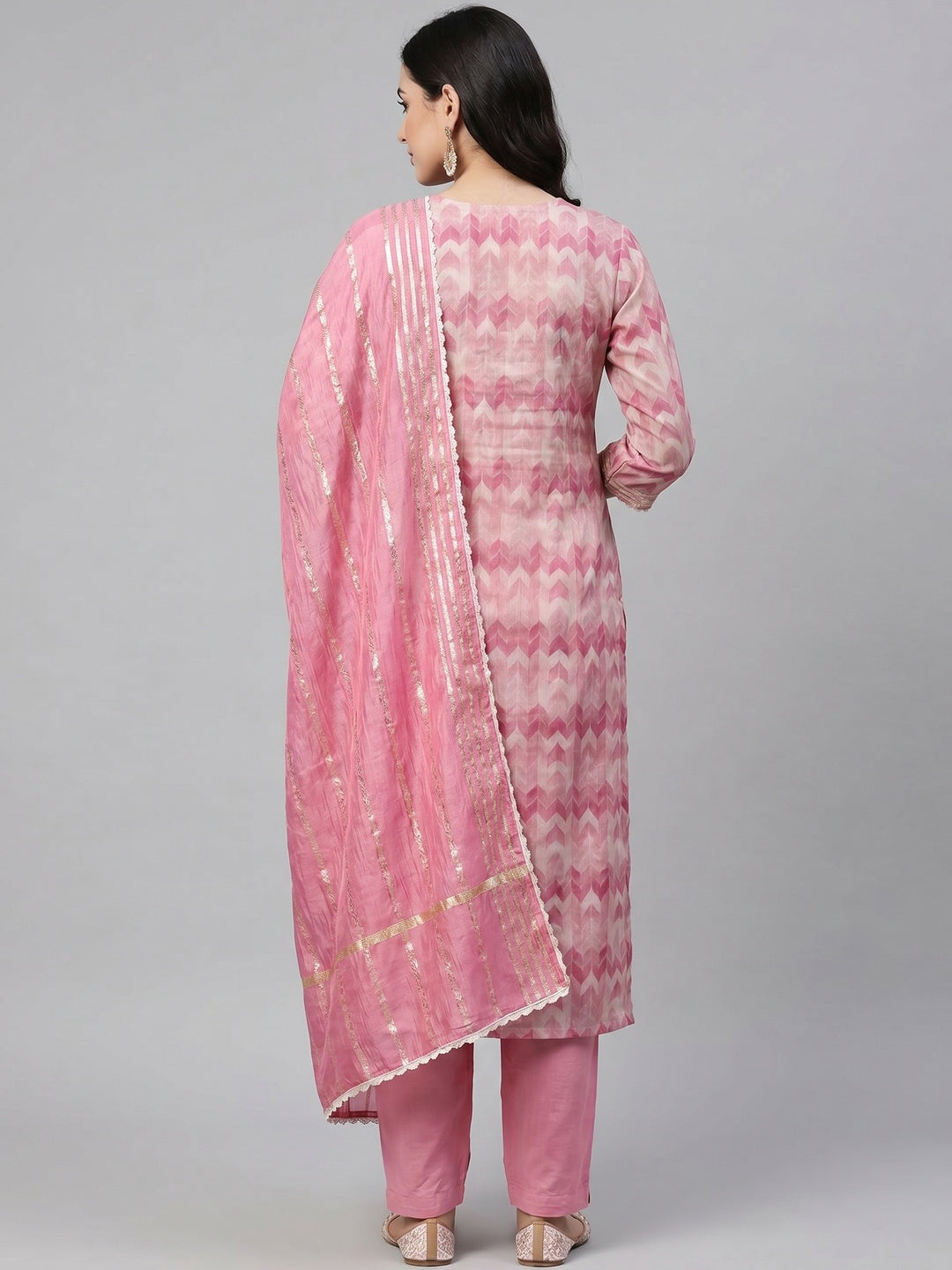 Pink Printed With Handwork Chanderi Silk Dress Material - Image 3
