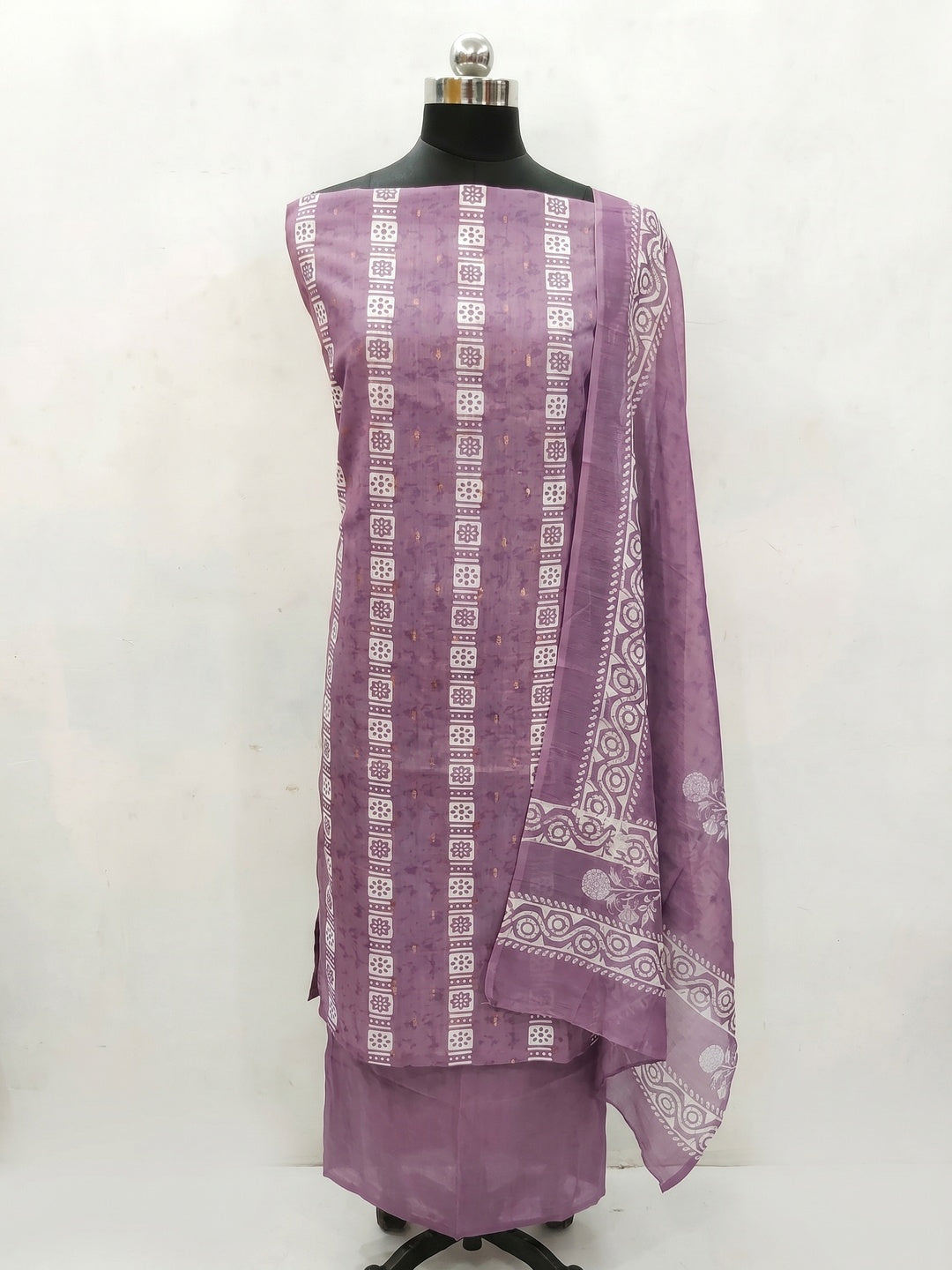 Purple Floral Printed Chanderi Dress Material - Image 1