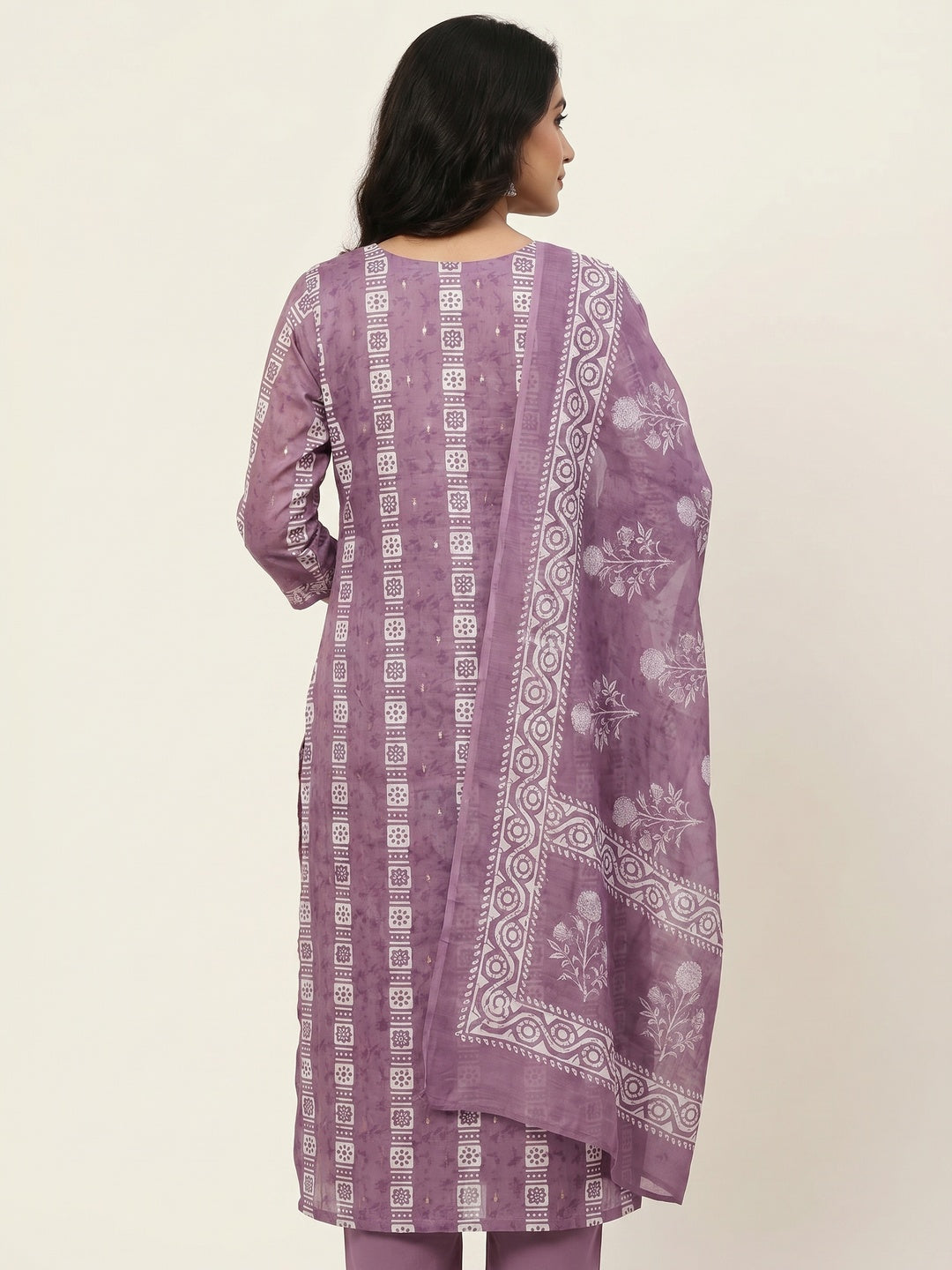 Purple Floral Printed Chanderi Dress Material - Image 3