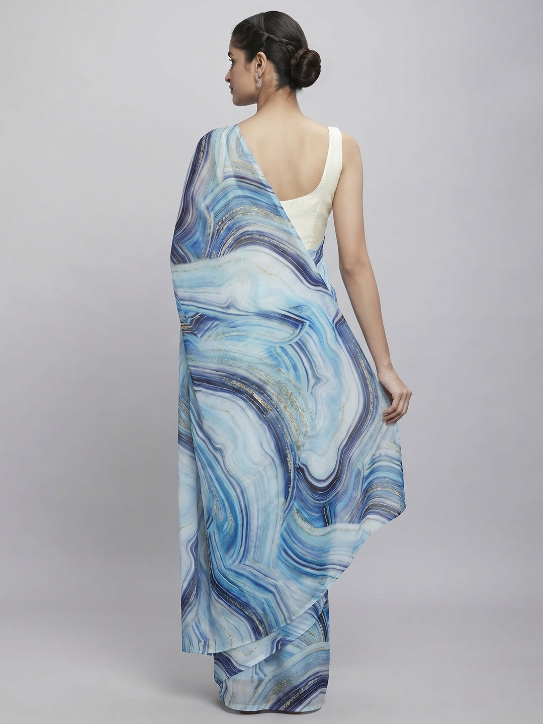 Sky Blue Digital Printed Georgette Saree - Image 2