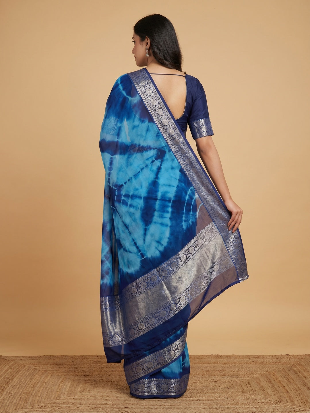 Blue Tie Dye Printed Georgette Saree - Image 2