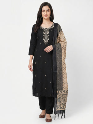 Black Embroidered Viscose Dress Material - Image 1