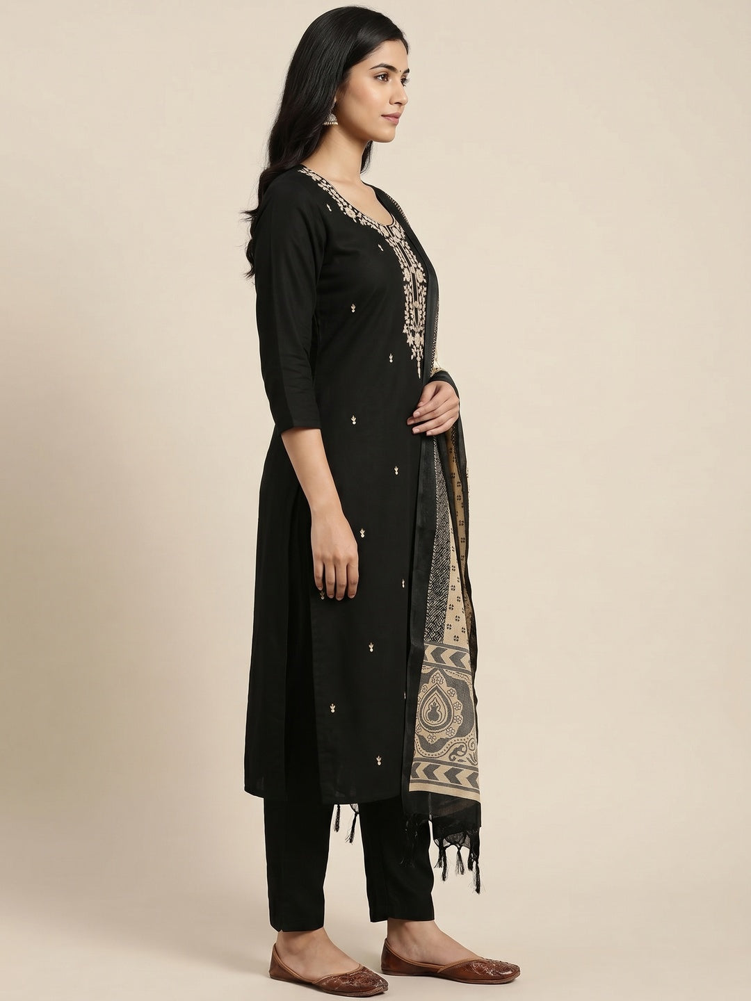 Black Embroidered Viscose Dress Material - Image 2