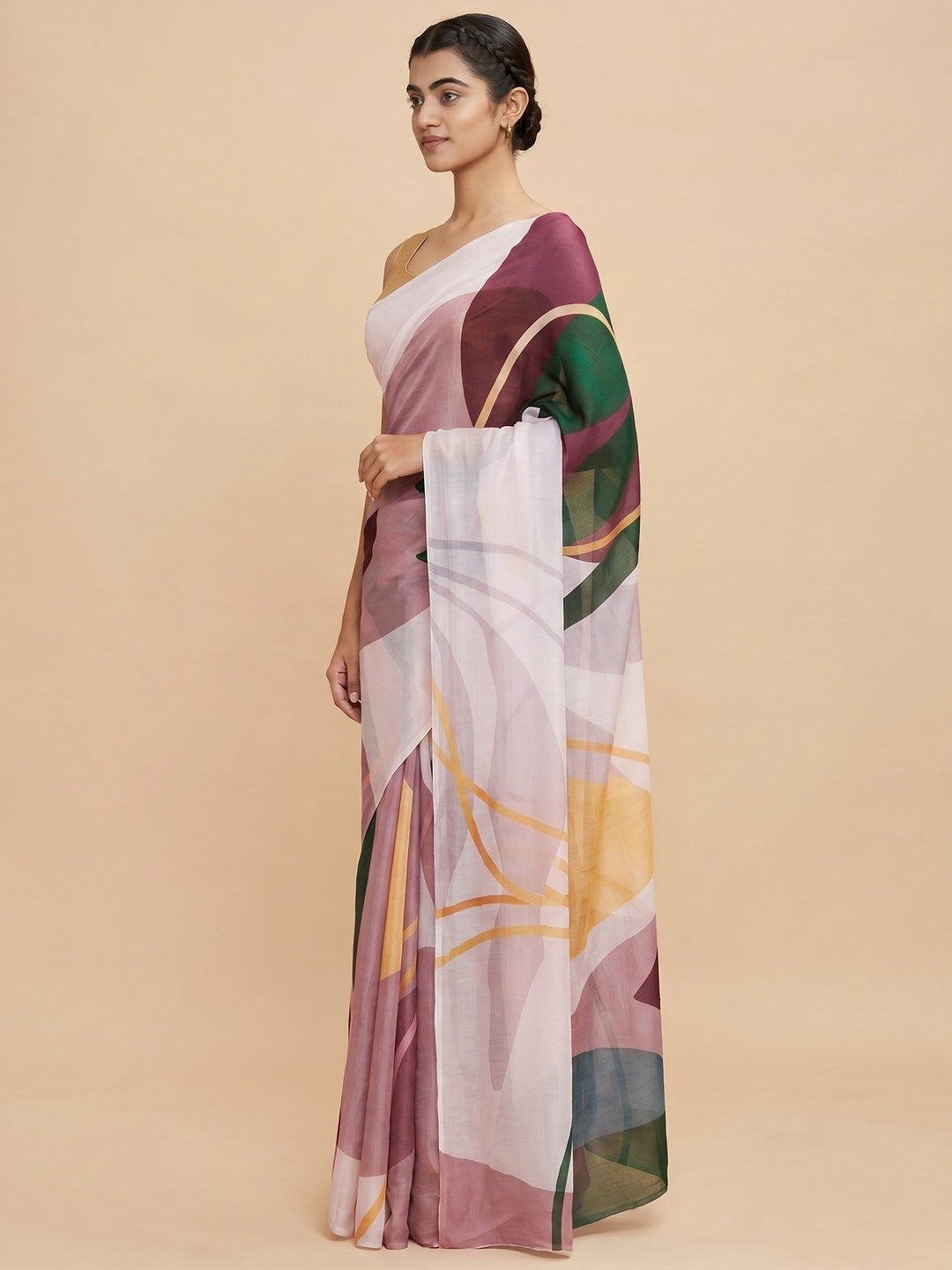 Light Pink Digital Printed Chinon Saree - Image 1