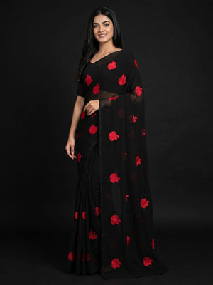 Black Embroidered Georgette Saree - Image 1