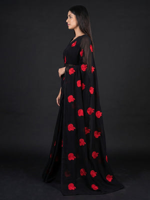 Black Embroidered Georgette Saree - Image 2
