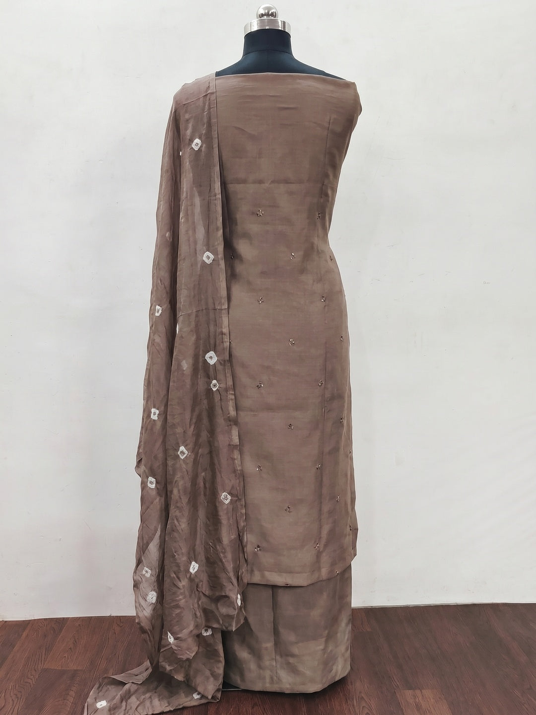 Brown Embroidered Cotton Blend Dress Material - Image 3