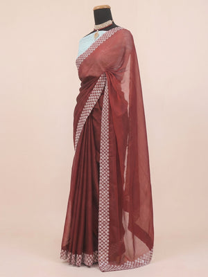 Maroon Sequins Embroidered Chiffon Saree - Image 2