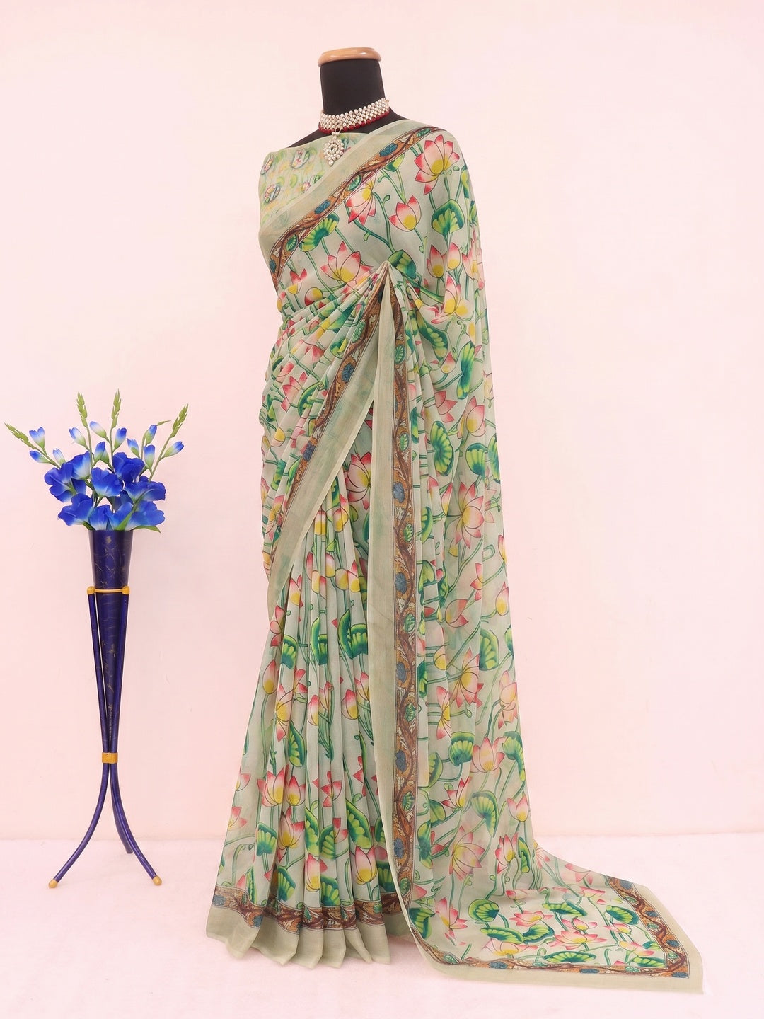 Beige Digital Printed Georgette Saree - Image 2