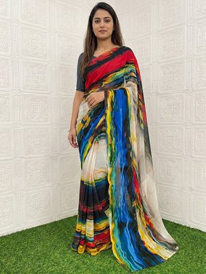 Multicolor Digital Printed Georgette Saree - Image 1