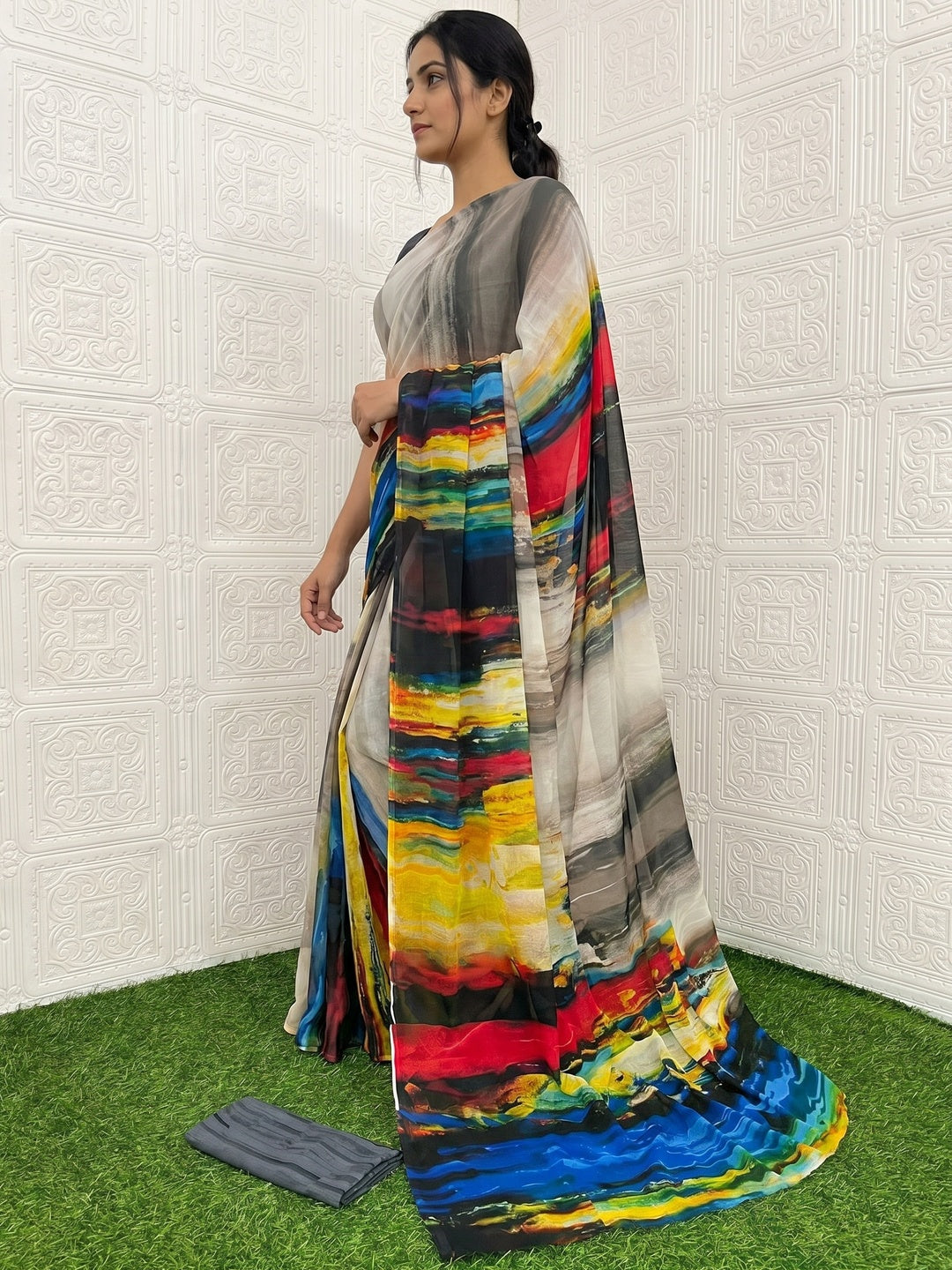 Multicolor Digital Printed Georgette Saree - Image 2
