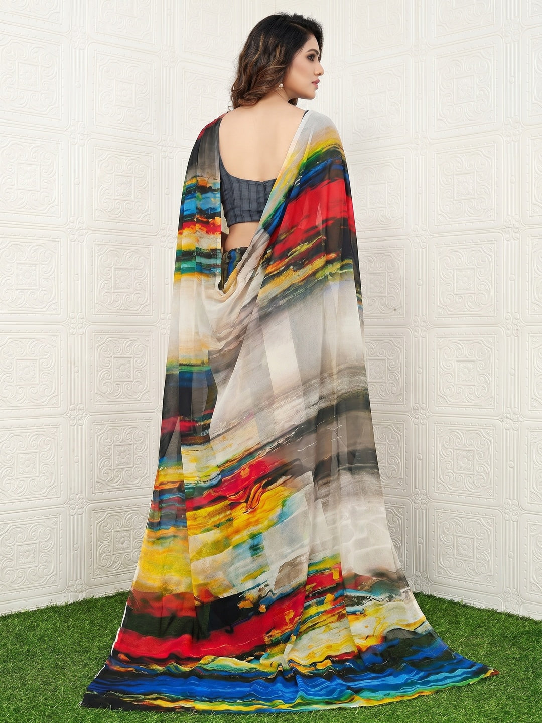 Multicolor Digital Printed Georgette Saree - Image 3