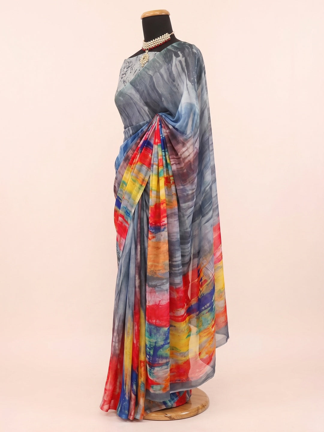 Multicolor Digital Printed Chinon Saree - Image 3