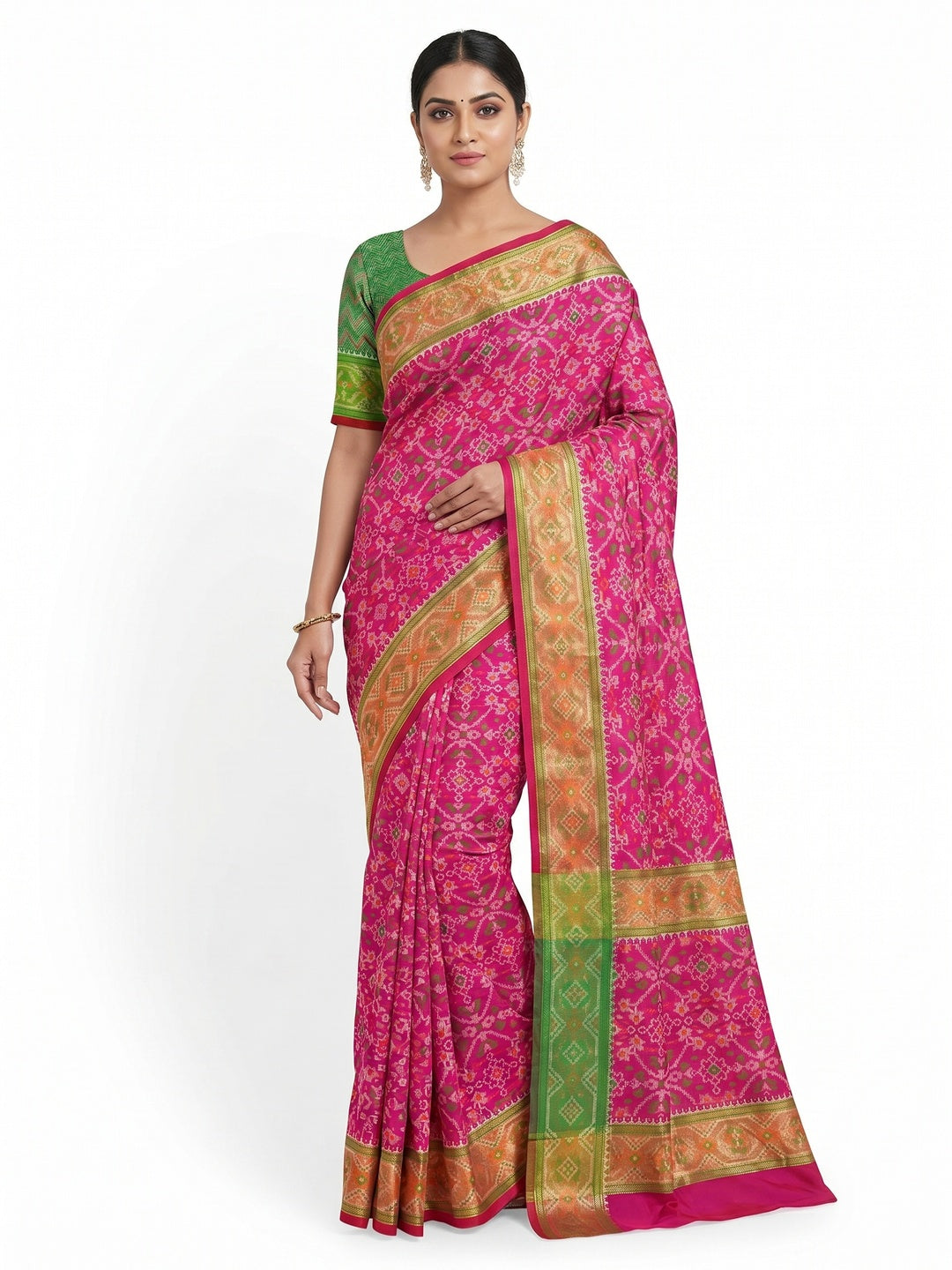 Rani Pink Woven Cotton Silk Patola Saree - Image 1