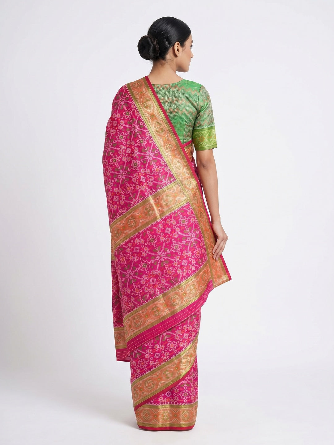 Rani Pink Woven Cotton Silk Patola Saree - Image 2