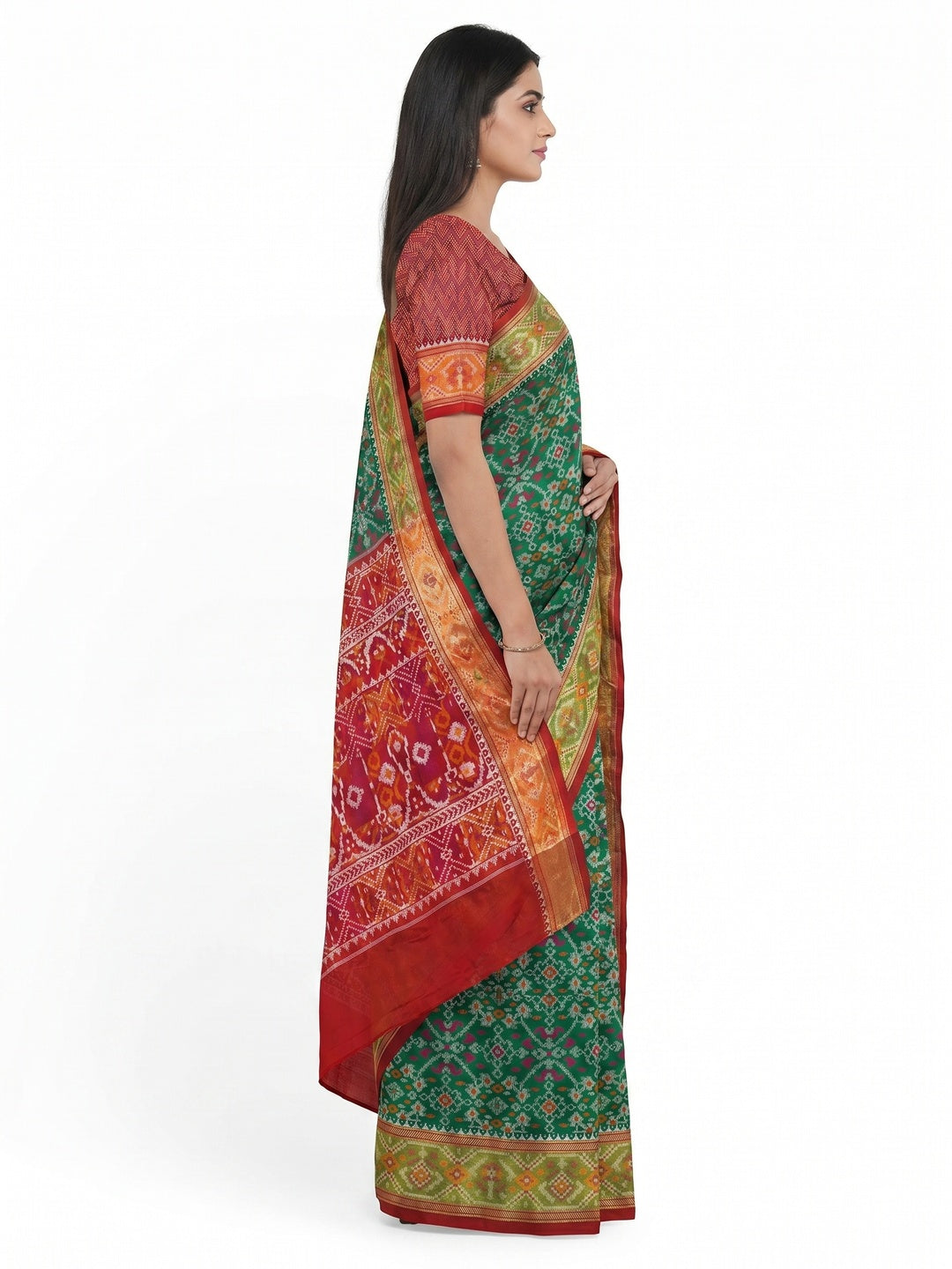 Green Woven Cotton Silk Patola Saree - Image 3