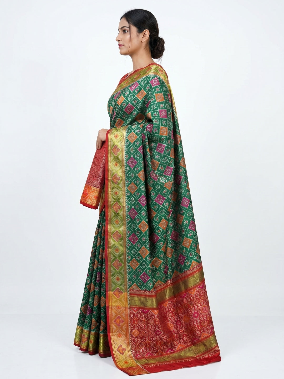 Green Woven Cotton Silk Patola Saree - Image 2