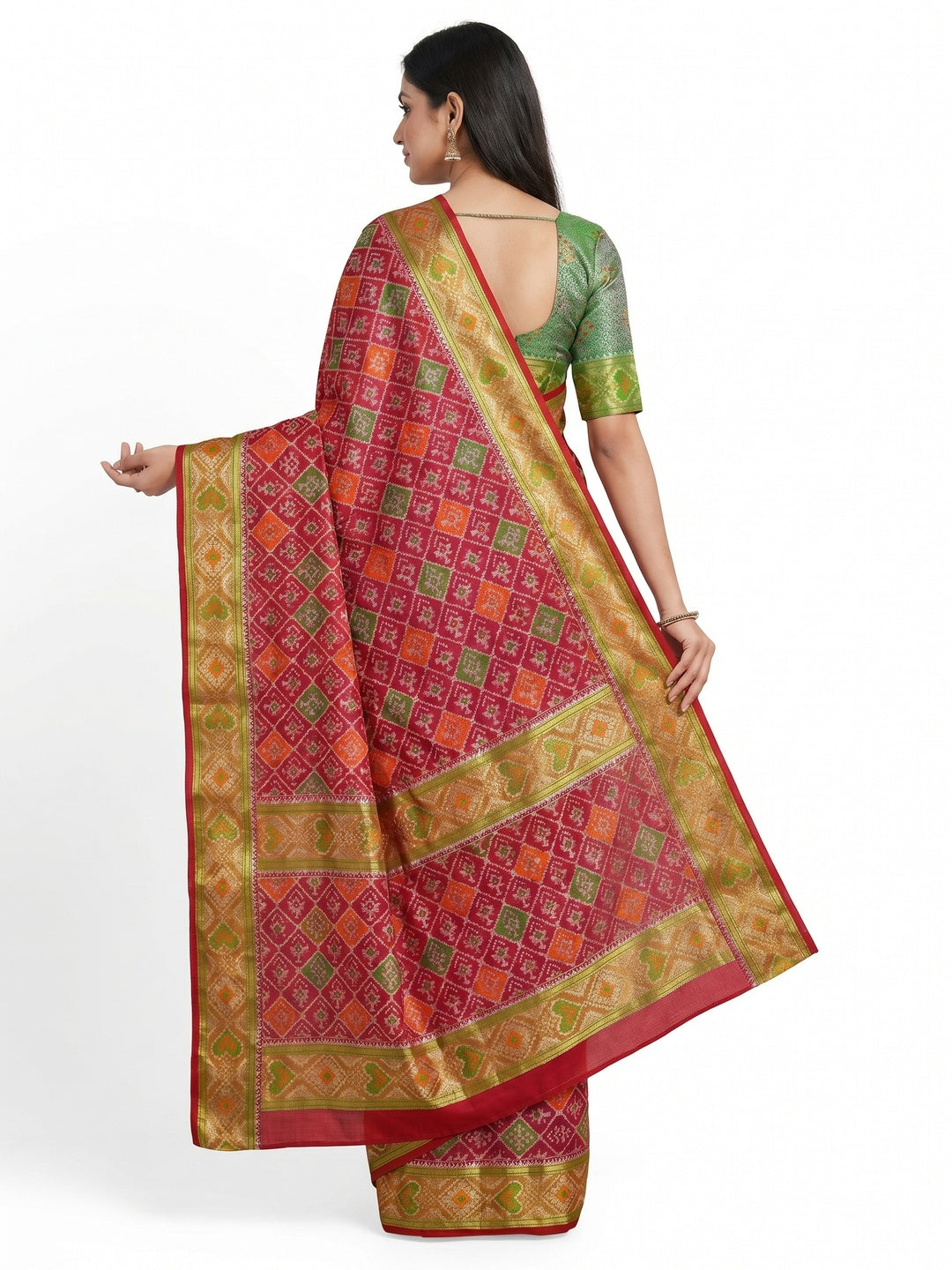 Red Woven Cotton Silk Patola Saree - Image 3