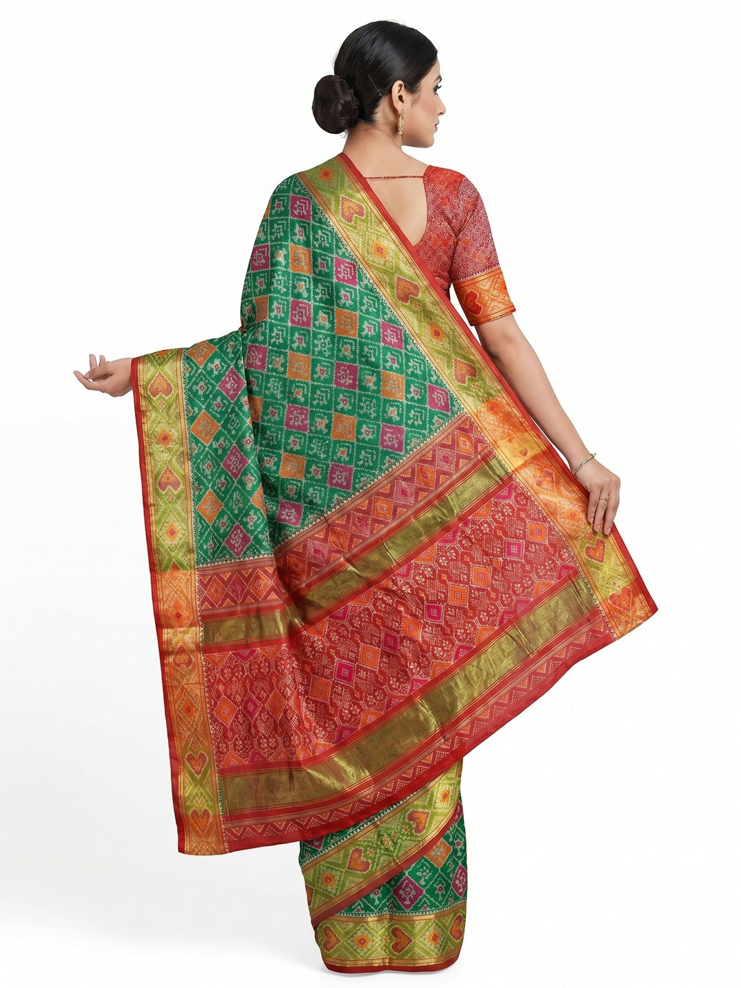 Green Woven Cotton Silk Patola Saree - Image 3