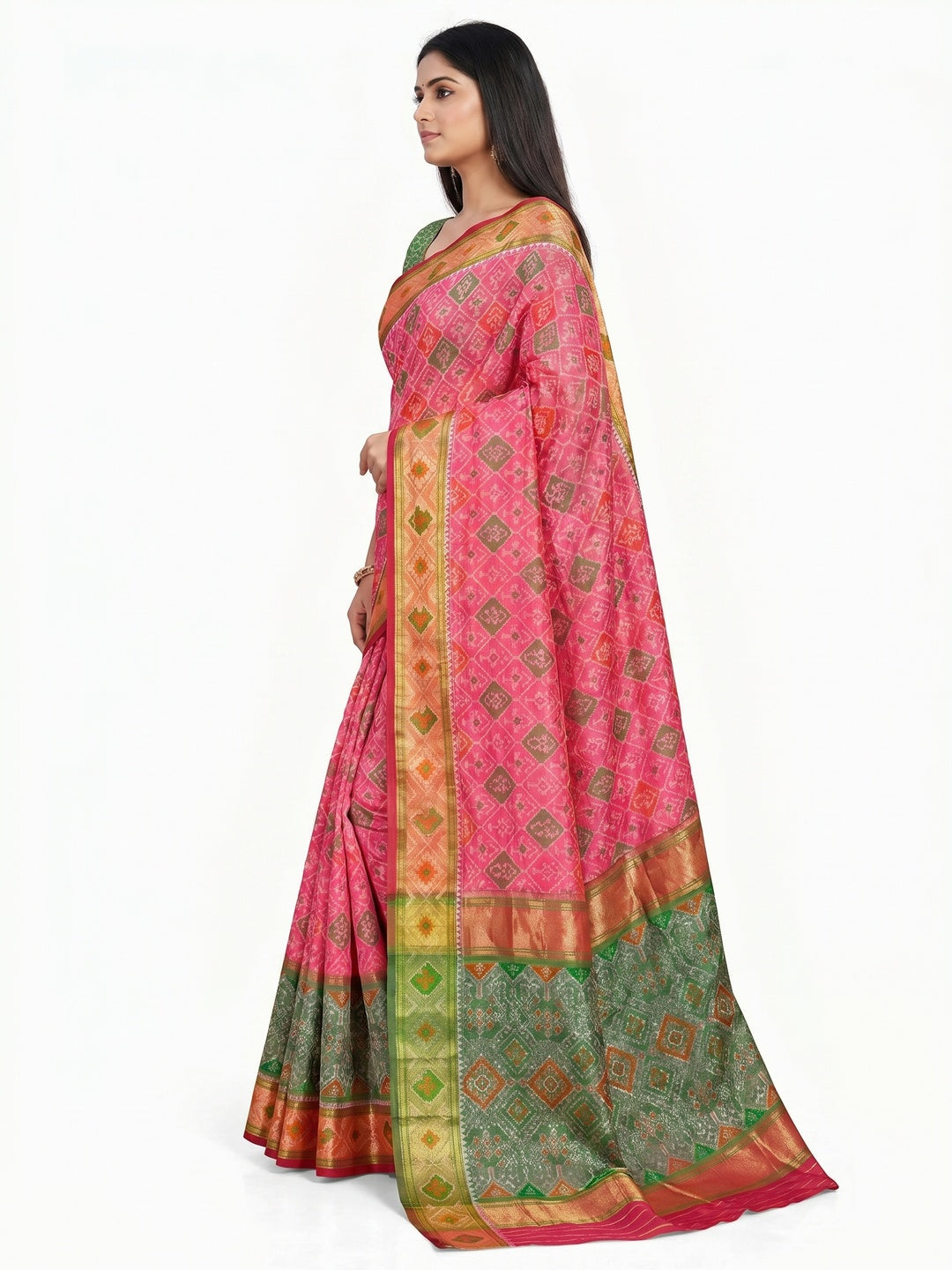 Pink Woven Cotton Silk Patola Saree - Image 2