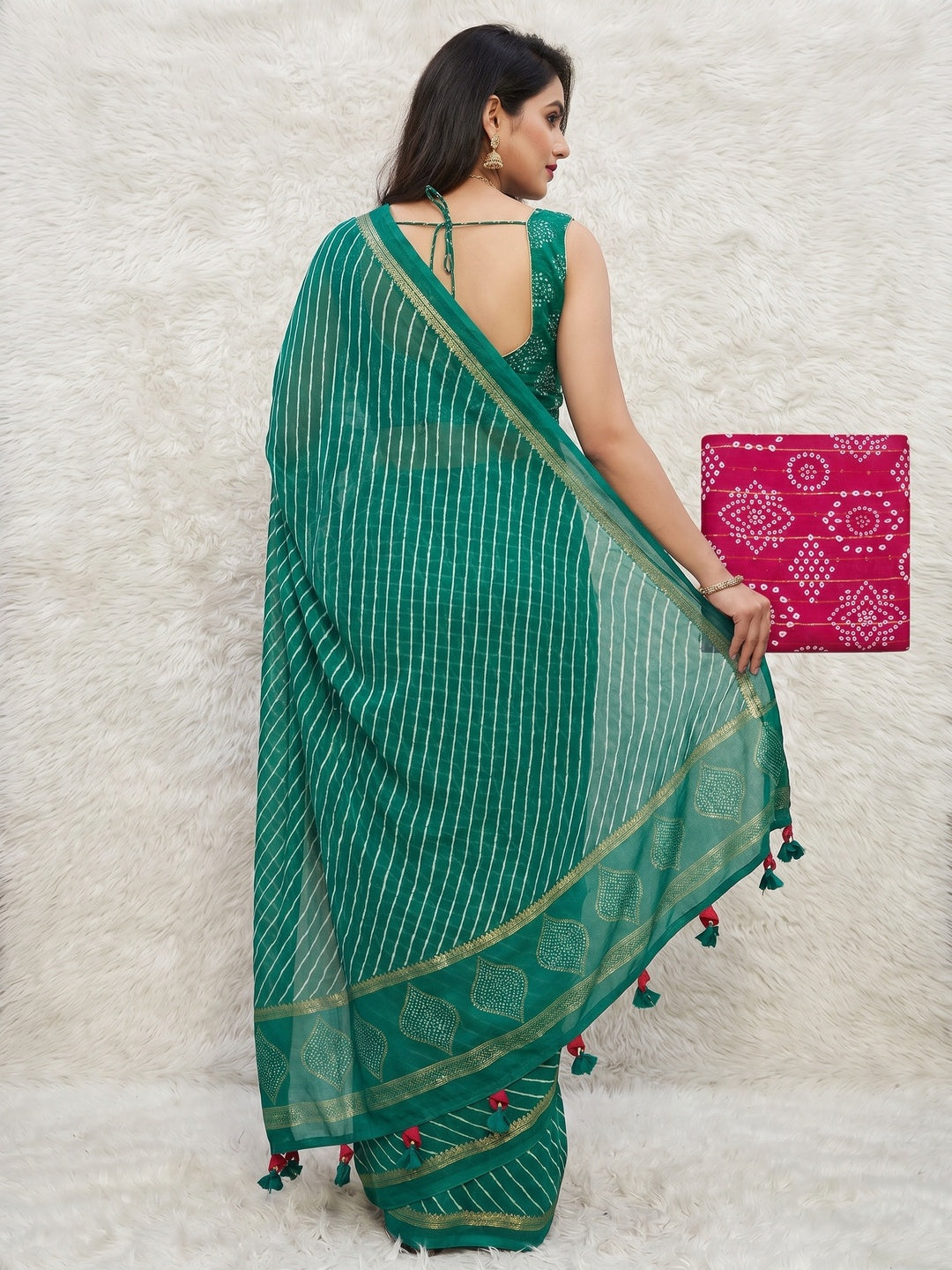 Rama Green Leheriya Printed Georgette Saree - Image 2