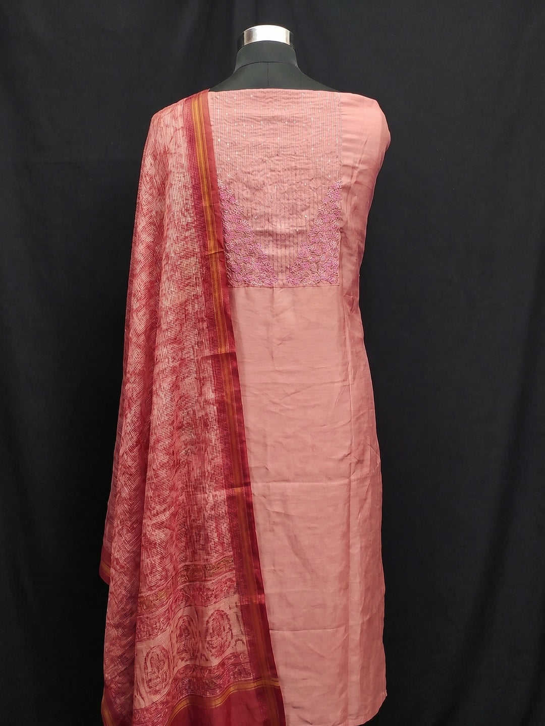Peach Floral Embroidered Pure Cotton Dress Material - Image 3
