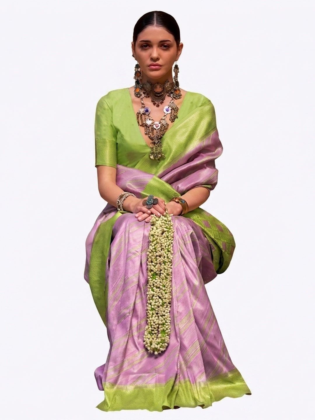 Lavender Woven Art Silk Zari Saree - Image 2