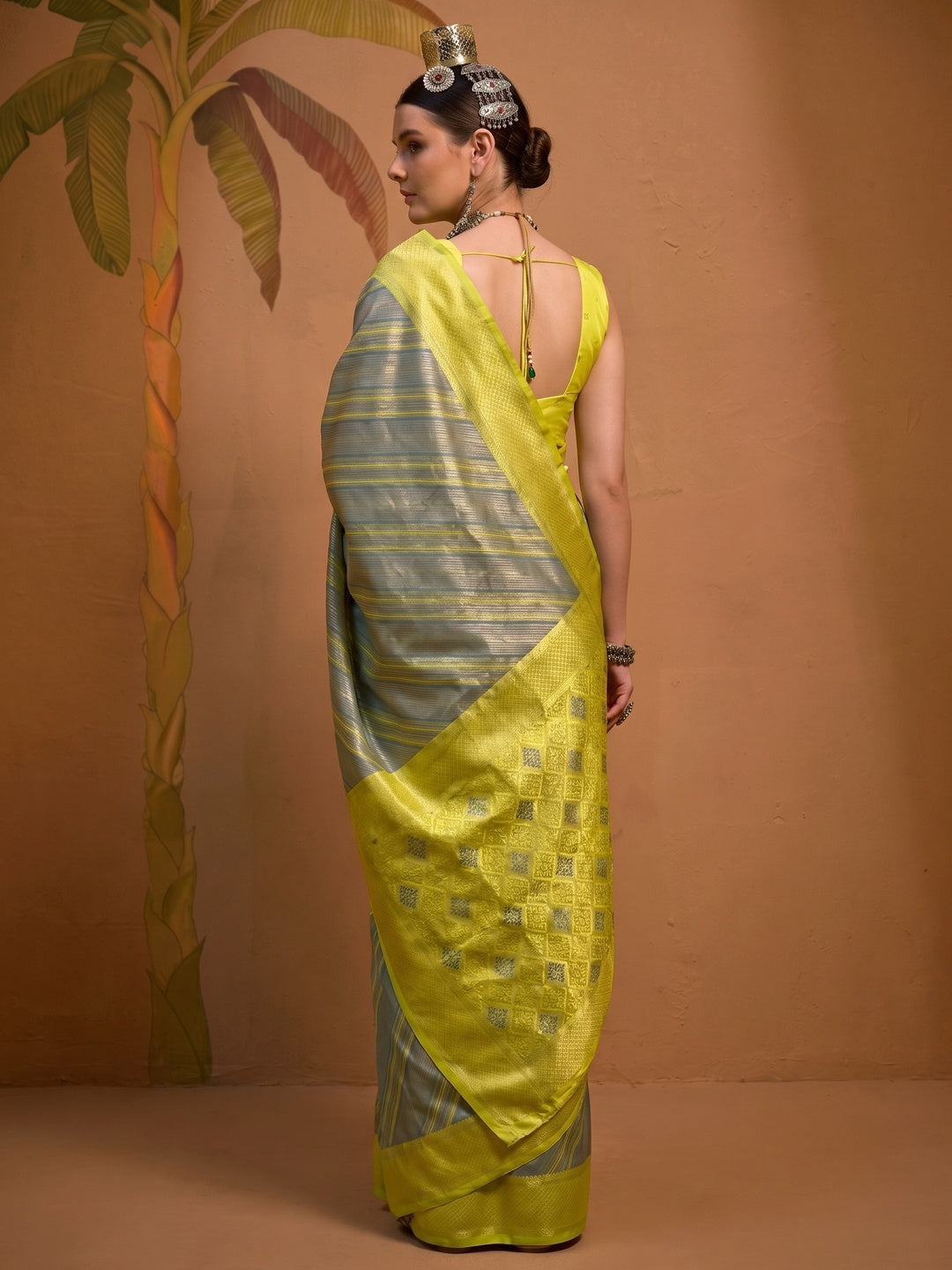 Grey Woven Art Silk Zari Saree - Image 1