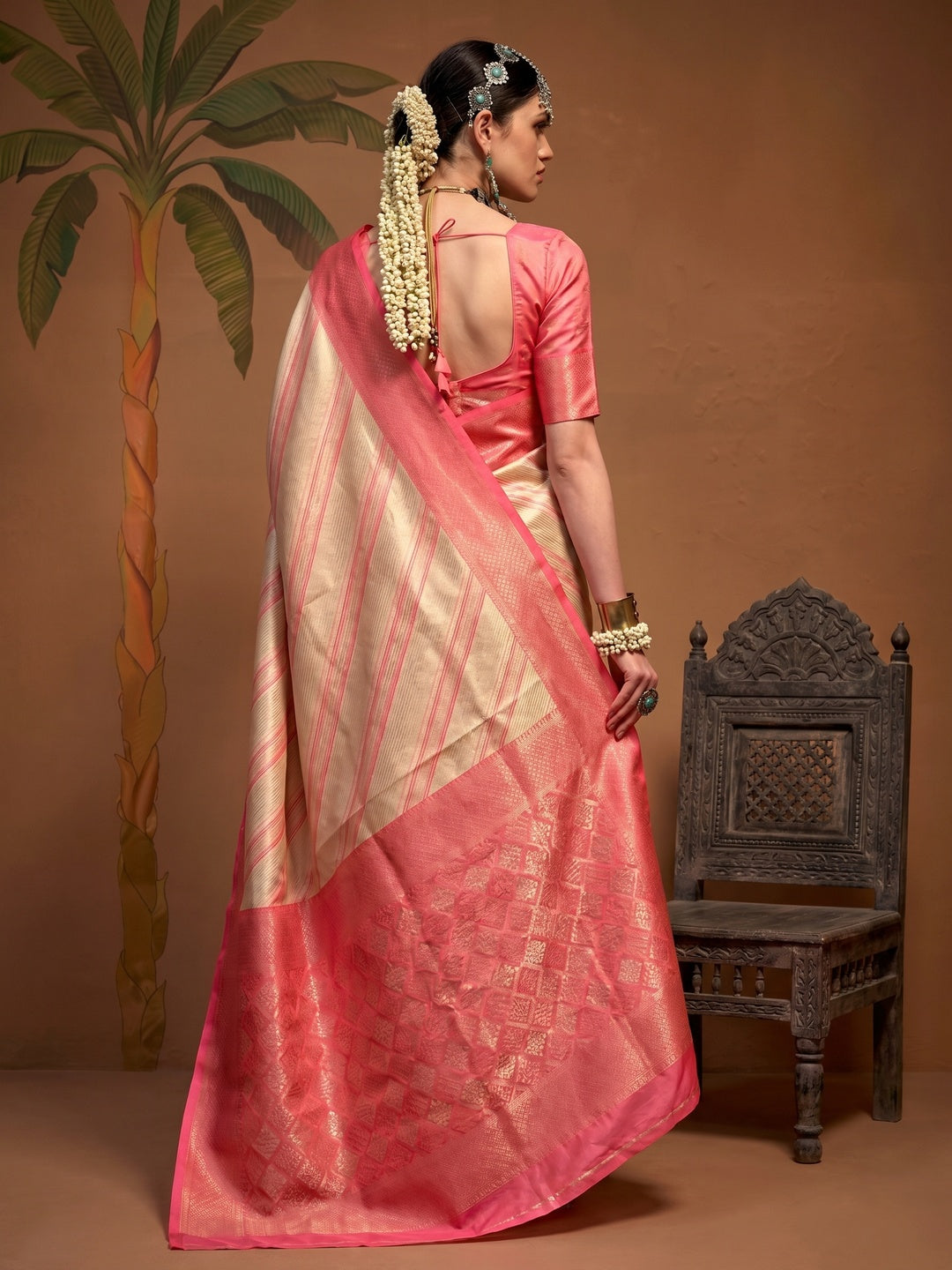 Beige Woven Art Silk Zari Saree - Image 1